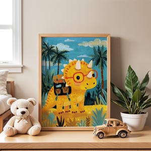 Dinosaur Explorer Nursery Print | Cute Dino Wall Art for Kids | Jungle Print for Toddler Room | Floral Poster | Playroom Decor | Gift Idea