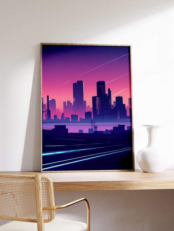 Cyberpunk Futurist Wall Art Modern City Cyberpunk Decor Sci Etsy