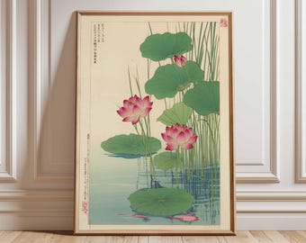 Black Lotus Wall Art, Japanese Botanical Night Poster, Dark Floral