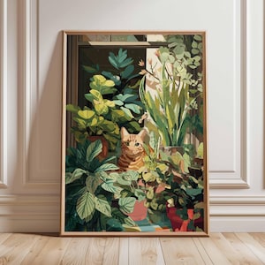 Botanical Cat Poster, Cat Art Print, Animal Art Print, Wall Art Decor, Vintage Art, Retro Art, Cat Lovers Gift, A1/A2/A3/A4