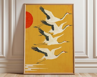 Japanese Crane Poster, Minimalist Bird Wall Art, Traditional Asian Print, Modern Japanese Decor, Symbolic Peace and Longevity Artwork