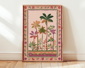 Botanical Tropical Garden Print, Retro Palm Tree Wall Art