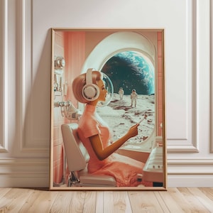 Póster retro de ciencia ficción, decoración cósmica surrealista de los años 70, póster espacial futurista, impresión de paisaje vintage, obra de arte espacial para dormitorio y sala de estar.