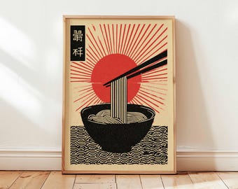 Japanese Ramen Ukiyo-e Poster, Asian Kitchen Wall Art