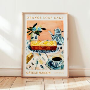 Orange Loaf Cake Poster, Citrus Dessert Kitchen Wall Art, Vintage Cafe Baking Print, Kitchen Decor for Dining Room or Kitchen, Gift Idea