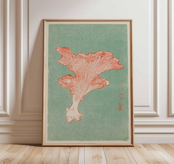 Japanese Mushroom Print, Botanical Fungi Illustration, Kitchen Wall Art