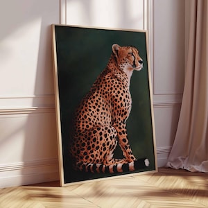 Minimalistischer Gepard Kunstdruck, Smaragdgrünes Poster, Safari Tier Poster, Moderne Dschungel Katzen Illustration, Raubkatze Wandkunst, Wildtier Dekor