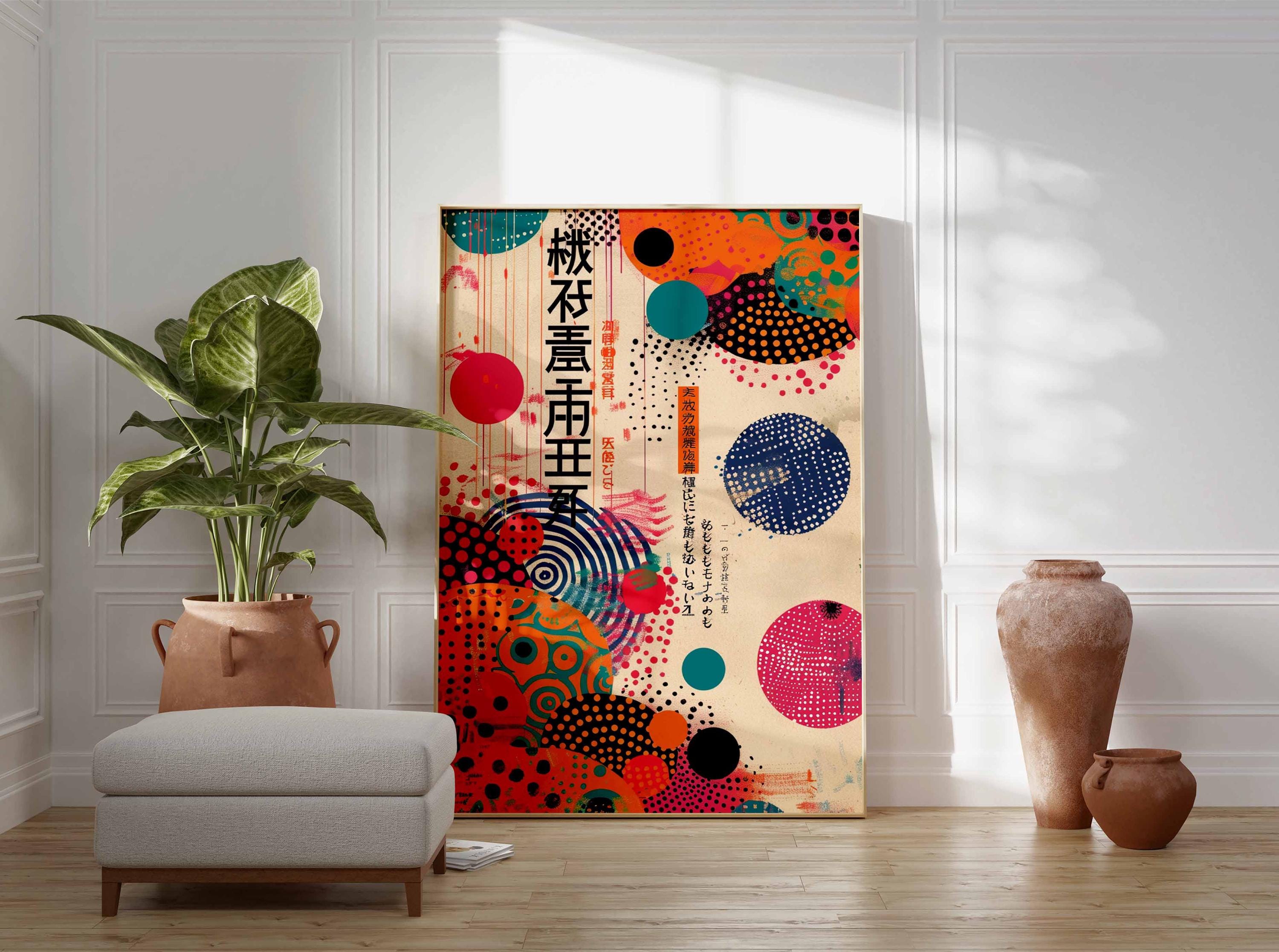 ボーダー カラフル アートパネル日本製 pop-0003_30× 30_新品 Japanese Retro Pop Art Poster, Abstract Wall Art Print, Colorful