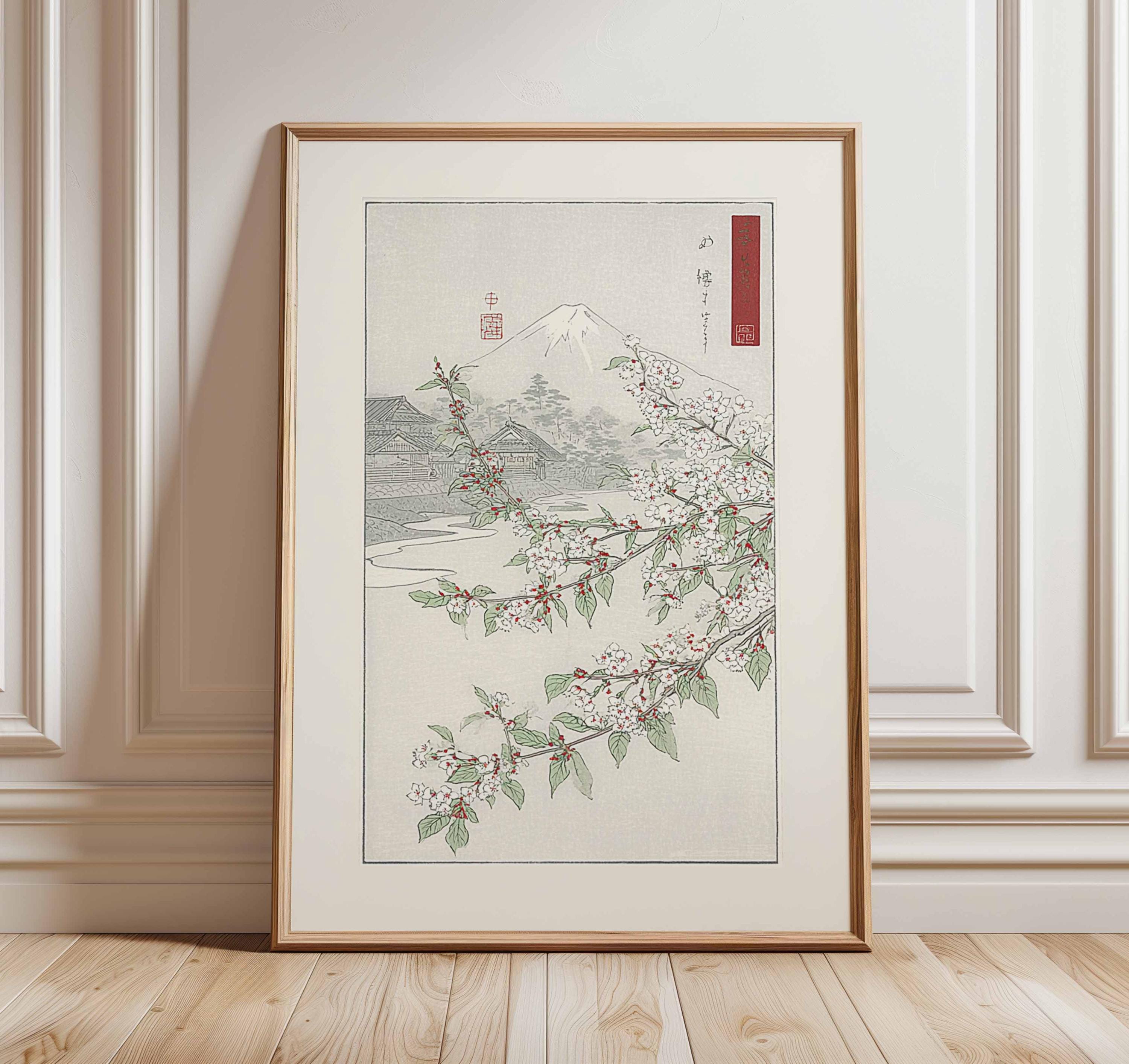 Japanese Cherry Blossom Wall Art, Vintage Ukiyo-e Style Print