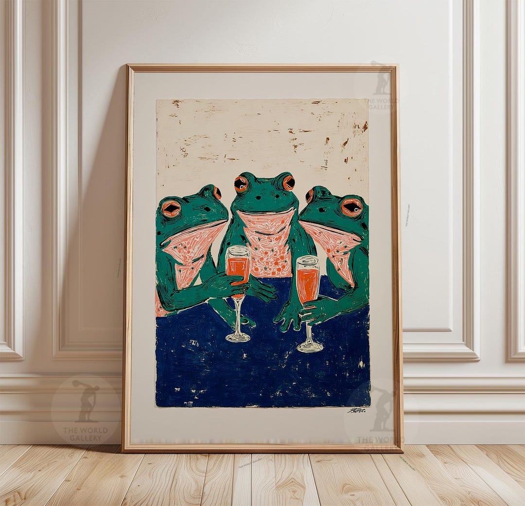Frog Drinking Wine Poster | Whimsical Frog Illustration Art Print ...