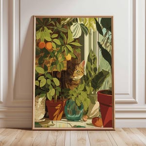 Botanical Cat Poster, Cat Art Print, Animal Art Print, Wall Art Decor, Vintage Art, Retro Art, Cat Lovers Gift, A1/A2/A3/A4
