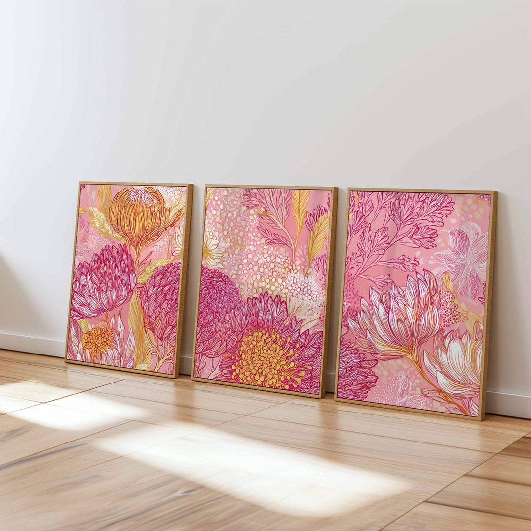 Pink Floral Wall Art Print Set, Modern Botanical Home Decor - Etsy
