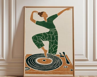 Póster de ilustración de danza verde / Arte figurativo moderno / Impresión gráfica minimalista