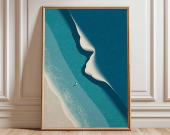 Beach Wall Art, Coastal Ocean Poster Print, Minimalist Aerial Seascape Artwork, Modern Coastal Decor, Abstract Ocean Wave Print