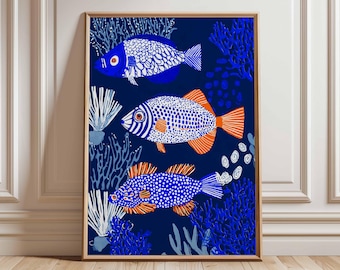 Colorful Fish Wall Art Print, Ocean Nautical Illustration