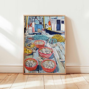 Oyster Poster, Seafood Print, Coastal Wall Art, Nautical Decor, Kitchen Food Poster, Oyster Illustration Print, Oyster Lover Gift