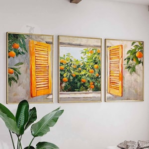 Ventana abierta inspirada en Henri Matisse, juego de 3 láminas, estampado floral, estampados botánicos, arte tropical, arte mural de Henri Matisse, póster de paisaje