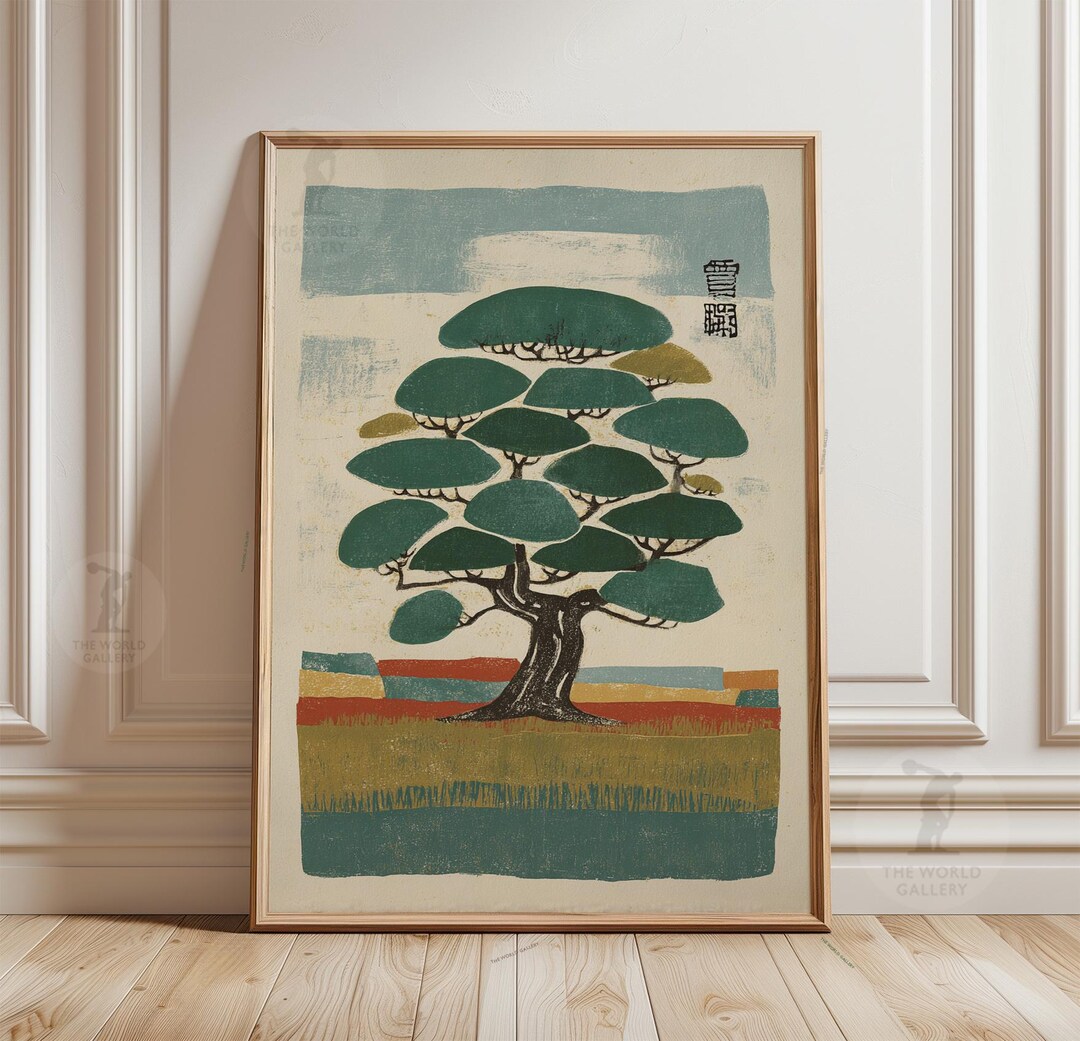 Japanese Tree Poster | Woodblock Style Wall Art Print | Minimal Nature ...
