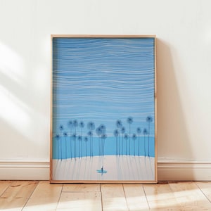 Blue Surfing Poster, Retro Surf Print, Beachy Wall Art, Blue Wall Art, Summer Ocean Print, Dopamine Decor, Beach Poster, Coastal Decor