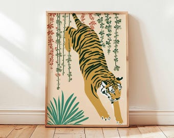 Póster moderno de tigre, estampado gráfico de animales de la selva.