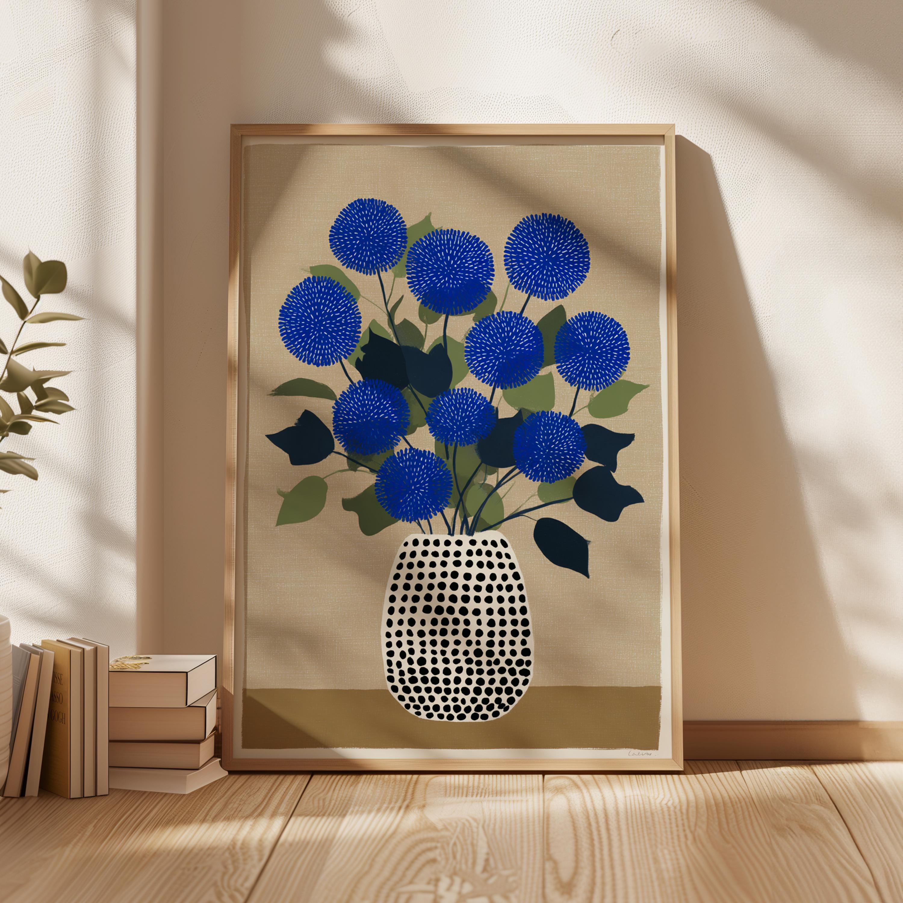 ●MID CENTURY MODERN DESIGN FLOWER VASE● Mid-century Blue Flower Vase Print, Modern Floral Wall Art - Etsy