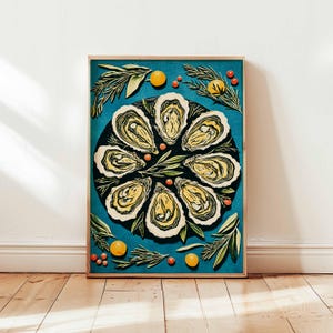 Oyster Poster, Seafood Print, Coastal Wall Art, Nautical Decor, Kitchen Food Poster, Oyster Illustration Print, Oyster Lover Gift