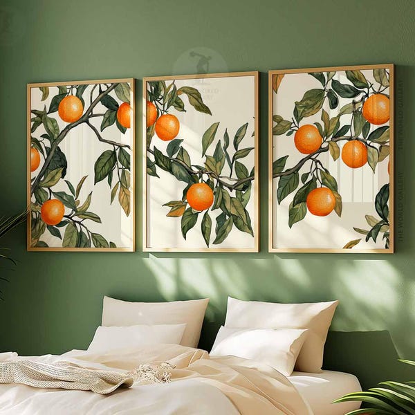 Vintage Orange Tree Set of 3 Prints, Rustic Decor, Vintage Fruit Wall Art, Farmhouse Decor, Botanical Prints, Tropical Decor, Kitchen Decor