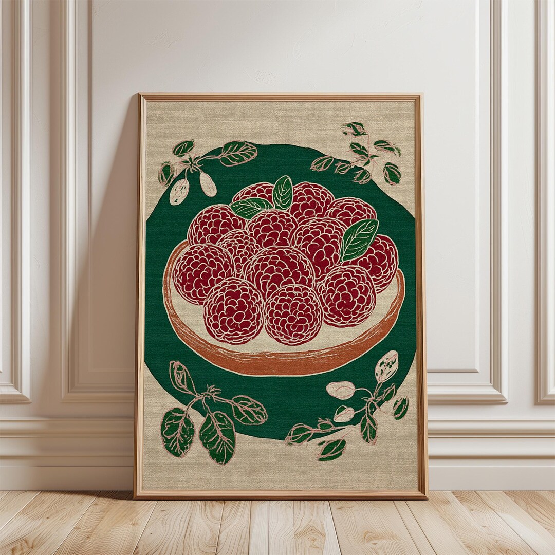 Raspberry Poster | Red Berry Illustration | Vintage Botanical Food Art ...