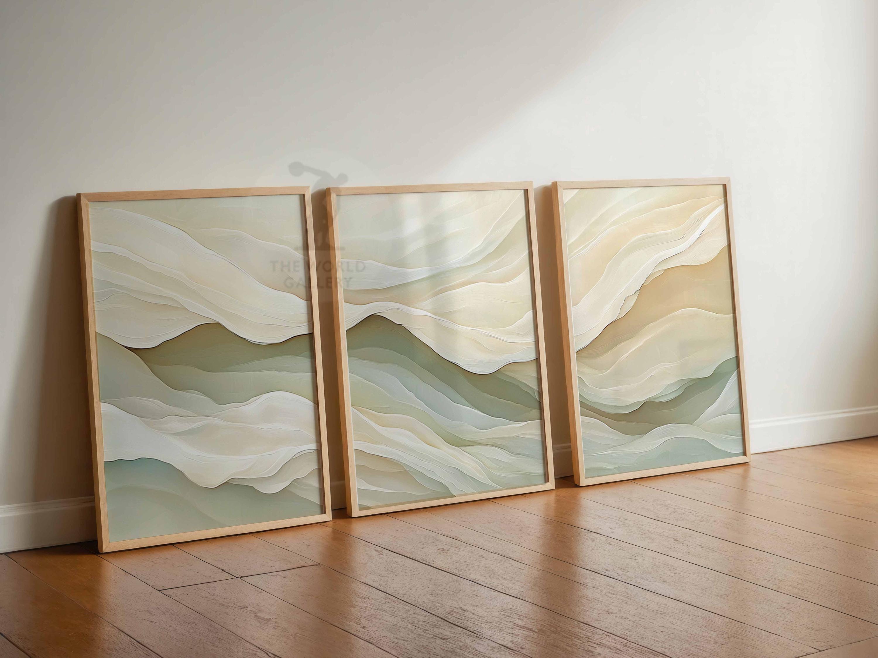 Set of 3 Neutral Abstract Prints, Minimalist Wall Art, Beige