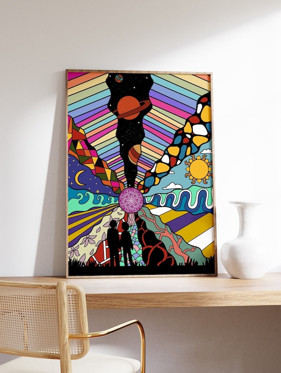 70s Psychedelic Art Print, Spiritual Pop Art, Yoga Decor - Etsy