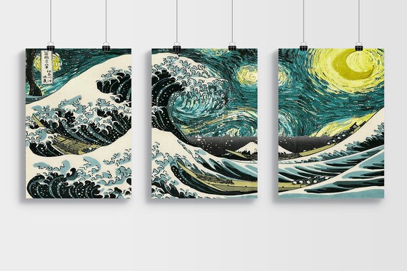 Japanese Set of 3 Posters Katsushika Hokusai \u0026 Van Gogh - Etsy Canada