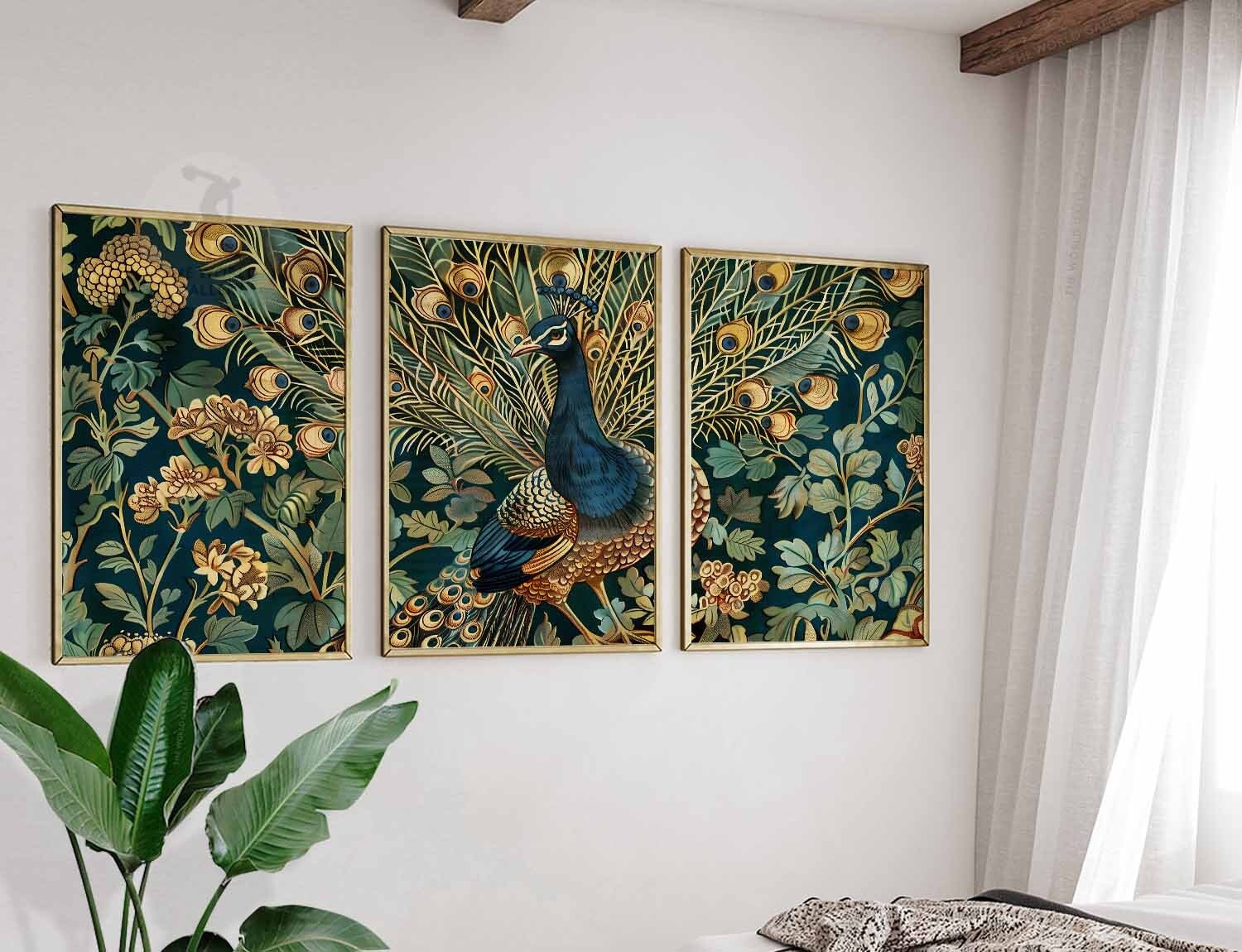 William Morris Set of 3 Prints, William Morris Peacock Art, Botanical Decor, Henri Rousseau Art, Tropical Decor, Floral Poster, Vintage Art
