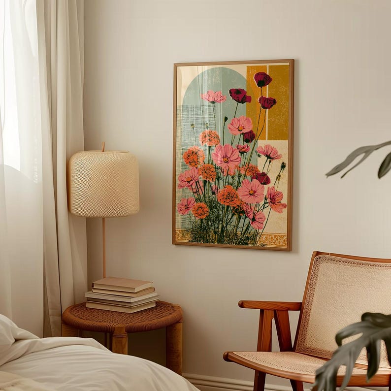 Mid Century Floral Print | Vintage Botanical Wall Art | Retro Flower ...
