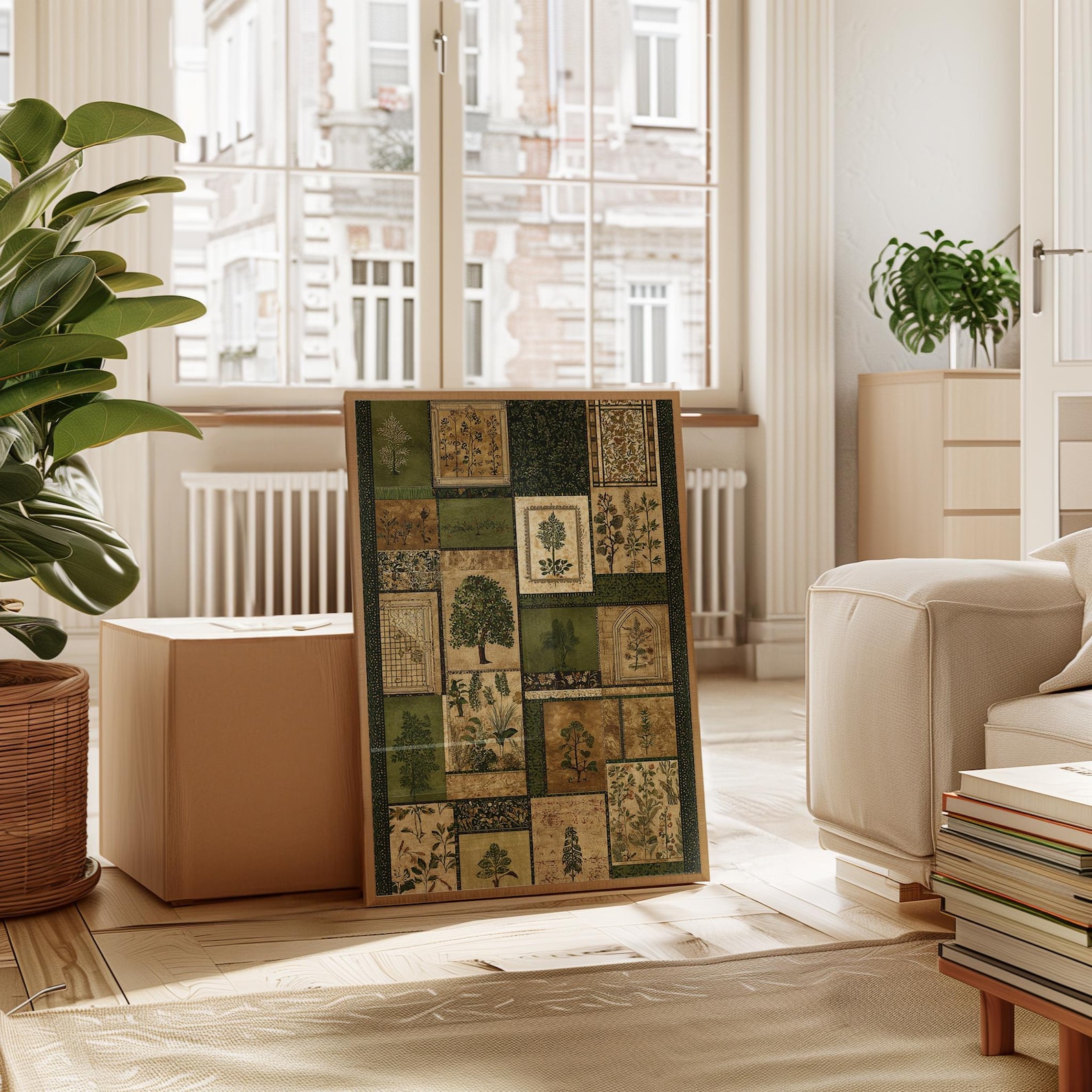 Patchwork Poster Design Botanical Patchwork Poster | Green Vintage Plant Illustration | Nature ...