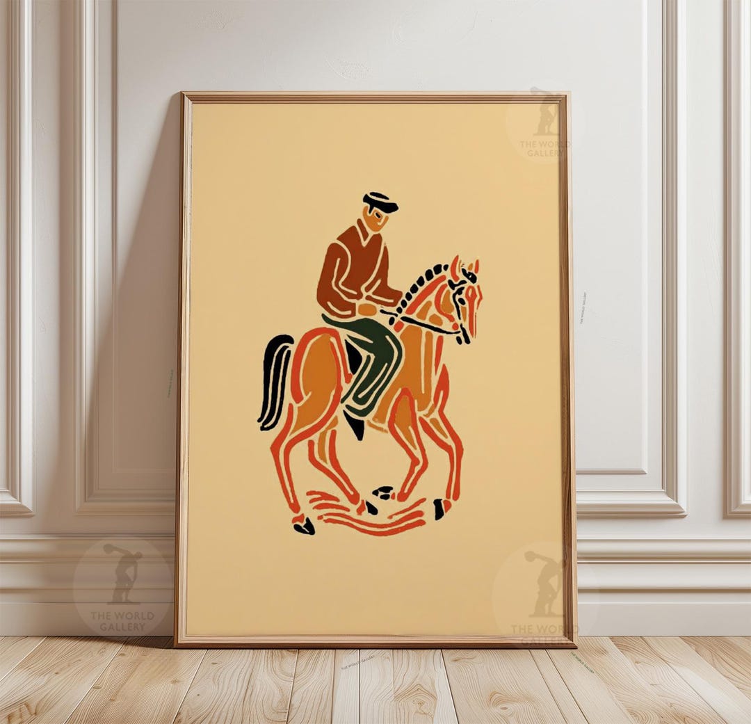 Vintage Horse Rider Poster | Minimalist Equestrian Illustration Wall ...