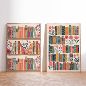 2er Set Vintage Bibliothek Poster, Buchkunst, Leseplakat, Buchliebhaber Geschenk, Lesegeschenk, Retro Buchliebhaber Kunst, Bibliothek Kunst