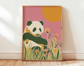 Lámina artística de un lindo panda, decoración infantil con motivos de animales salvajes.