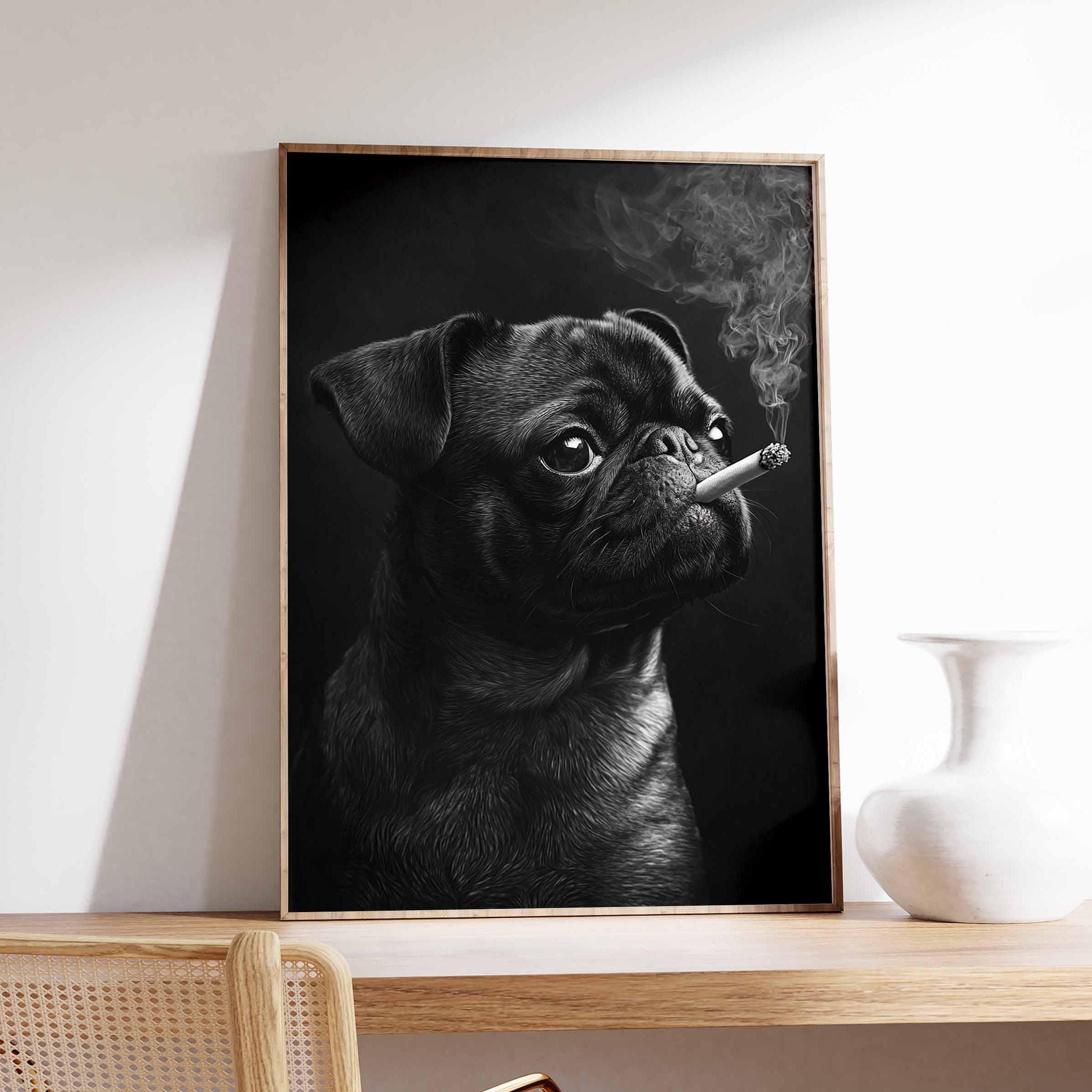 pug smoking a cigarette MORE DOGS CIGS I HAVE PAINTED OVER THE LAST FEW MONTHS Pug Wears Leather Jacket and