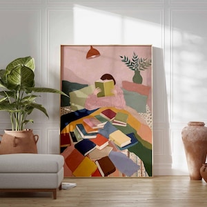 Reading Wall Art Print | Cozy Book Lover Poster | Colorful Literary Artwork | Modern Bedroom Library Decor | Book Aesthetic Print image 2