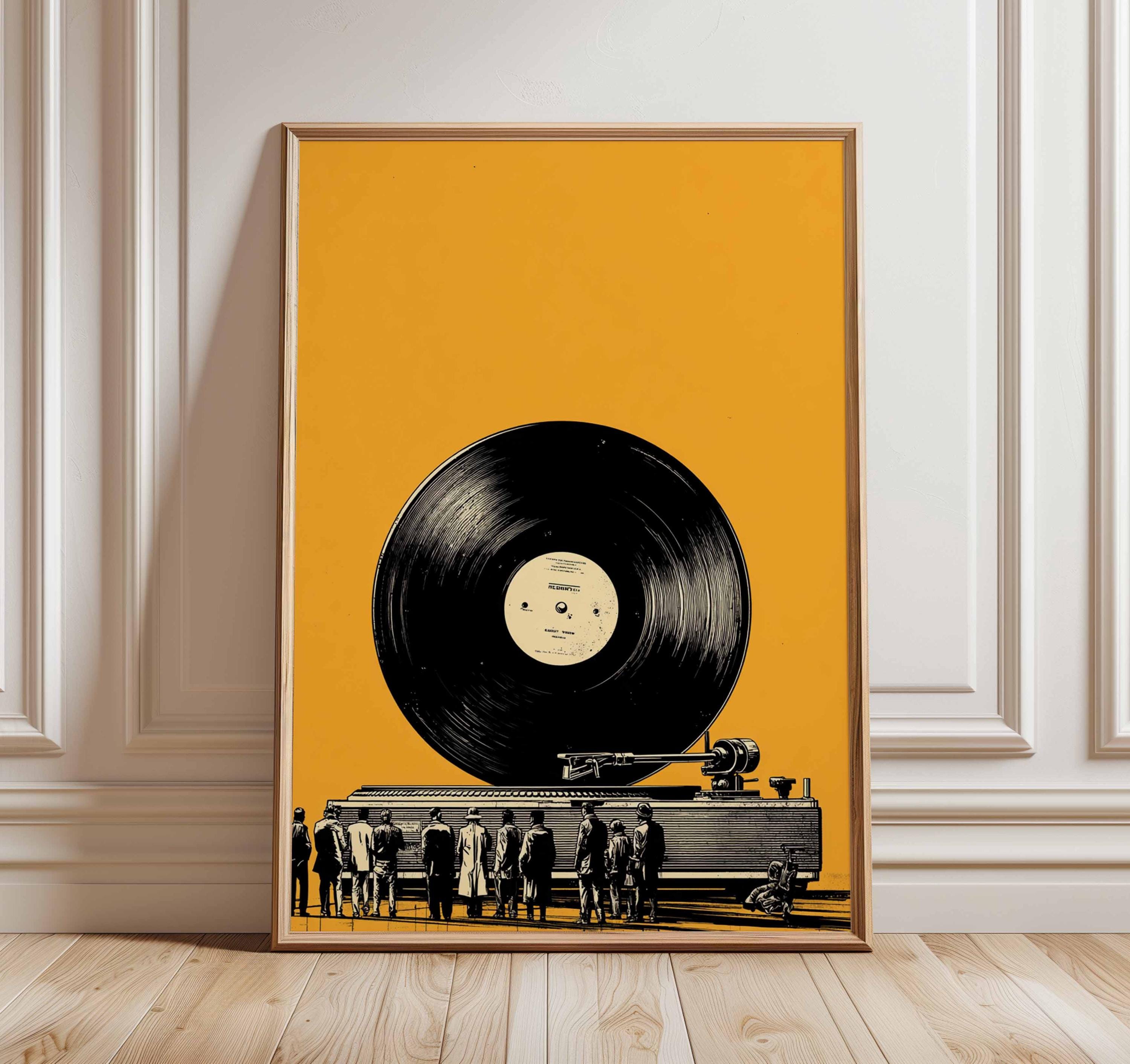 Retro Turntable Print, Mustard Yellow, Mid Century Modern Art