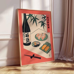 Traditional Japanese Sushi Food Poster, Japanese Cuisine Print, Kitchen Wall Decor, Food Art, Vintage Food Poster, Asian Food Illustration