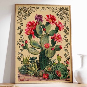 Cartel vintage de cactus mexicano, coloridos grabados de arte mexicano, decoración mexicana, arte tradicional mexicano, decoración floral, estampado latino, regalo mexicano