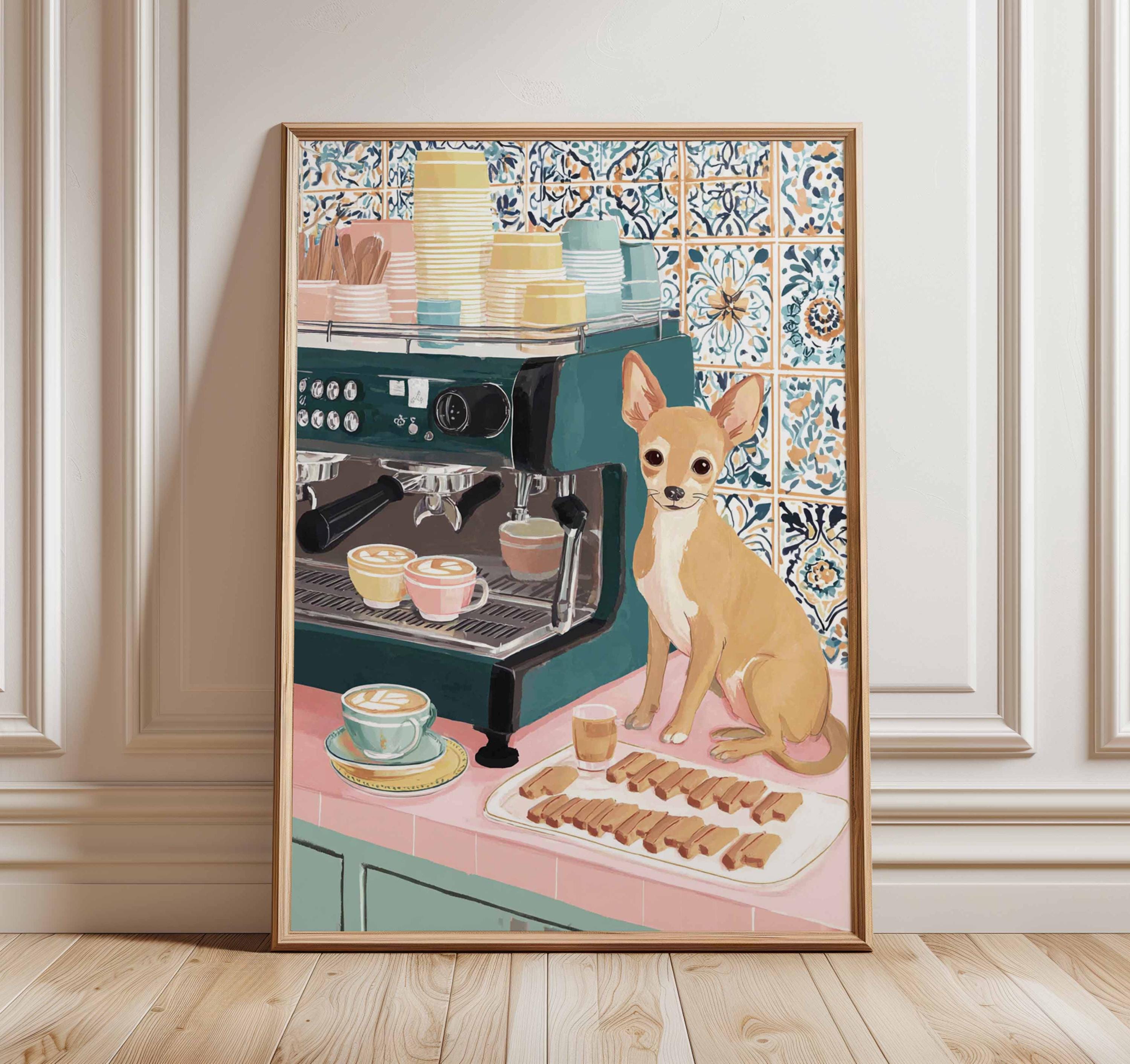 チワワのコーヒーショップアートプリント、かわいい犬好きのための