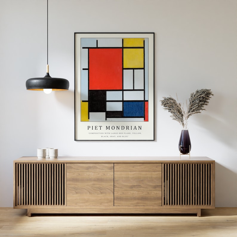 Piet Mondrian Poster, Composition With Large Red Plane , Piet Mondrian Art Print, Bauhaus Poster, Abstract Art, Cubism, Modern Art, Gift image 2