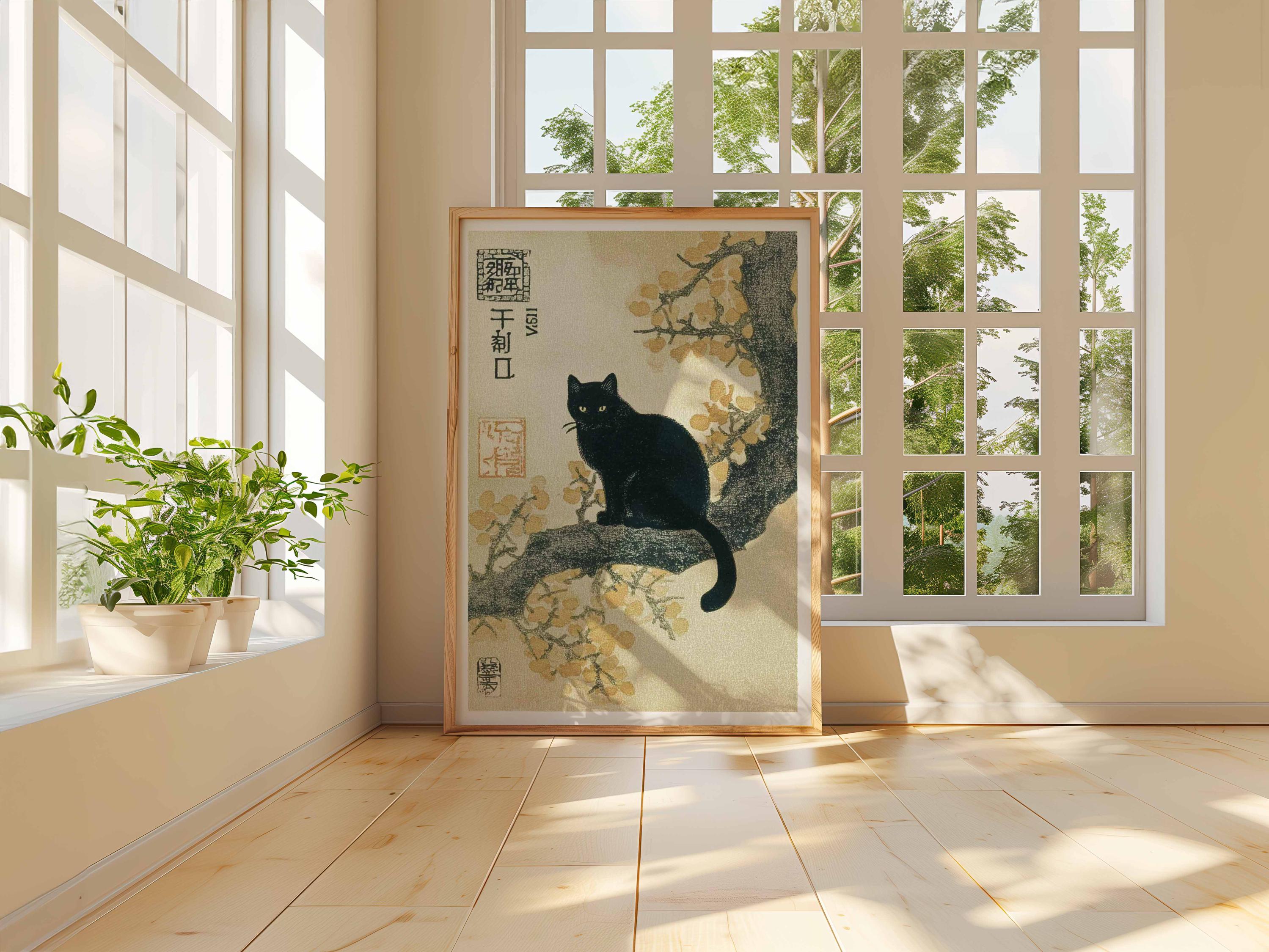 Japanese Black Cat Art Print, Vintage Ukiyo-e Style Poster - Etsy