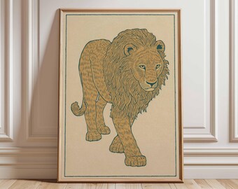 Vintage Lion Art Print, Safari Animal Illustration, Jungle Decor