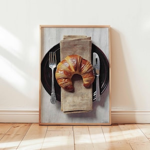 Croissant Poster, Paris Breakfast Wall Art, Foodie Kitchen Decor, Croissant Illustration Gift, French Posters And Prints