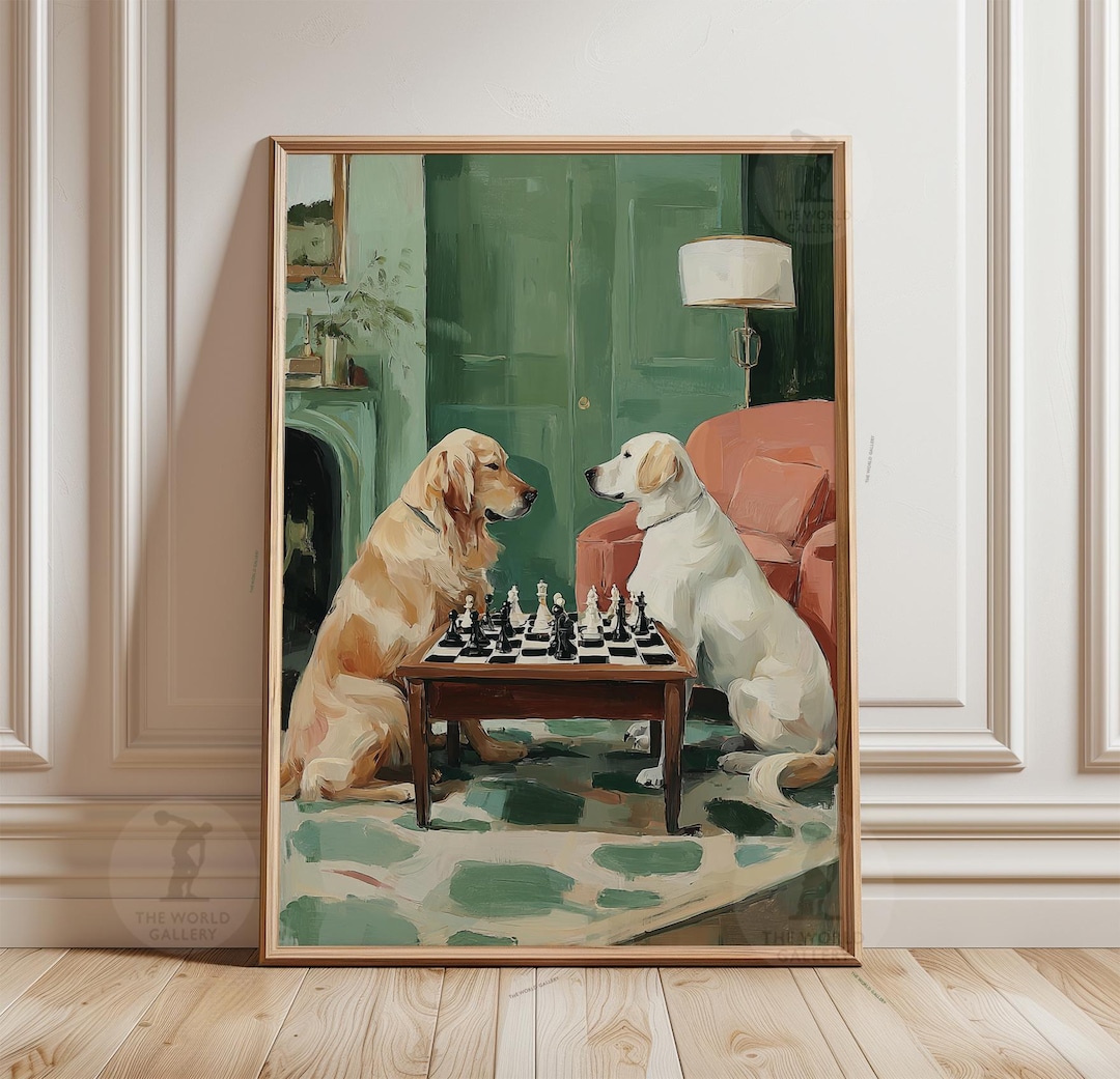 Labrador Chess Dogs Playing Chess Print | Golden Retriever & Labrador Wall Art - Etsy