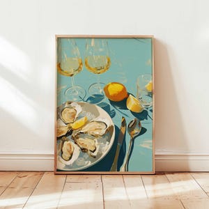 Oyster Poster, Seafood Print, Coastal Wall Art, Nautical Decor, Kitchen Food Poster, Oyster Illustration Print, Oyster Lover Gift