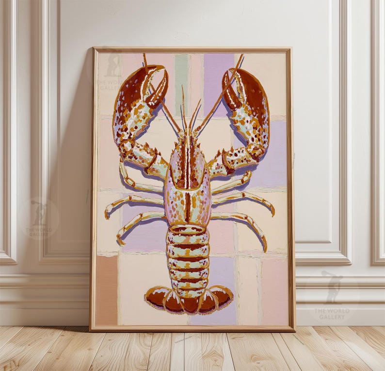 Lobster Print | Coastal Kitchen Seafood Illustration | Modern Beach ...
